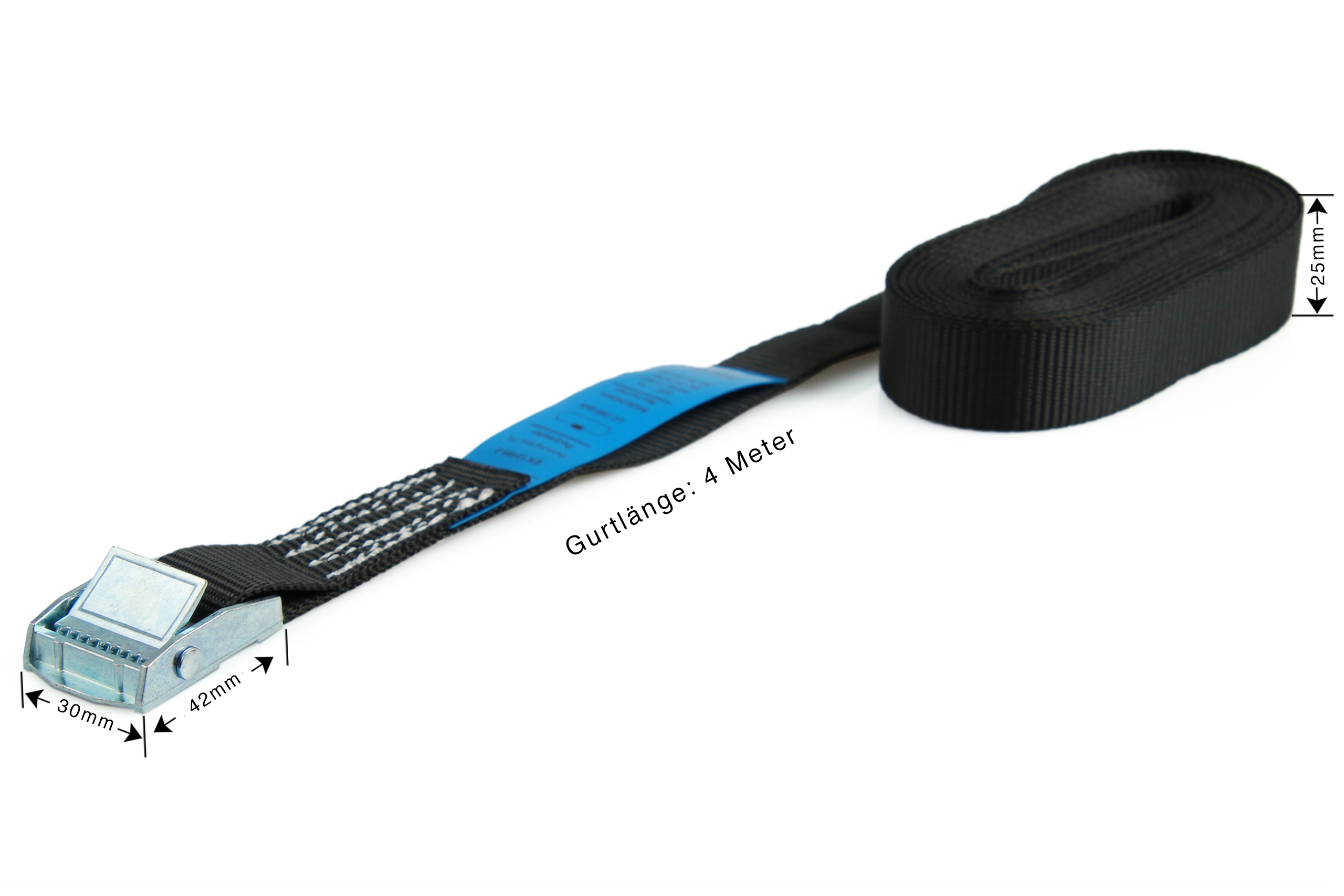 6er-Set, Klemmschloss-Zurrgurte, 4 m, 25 mm, LC 250 daN, schwarz