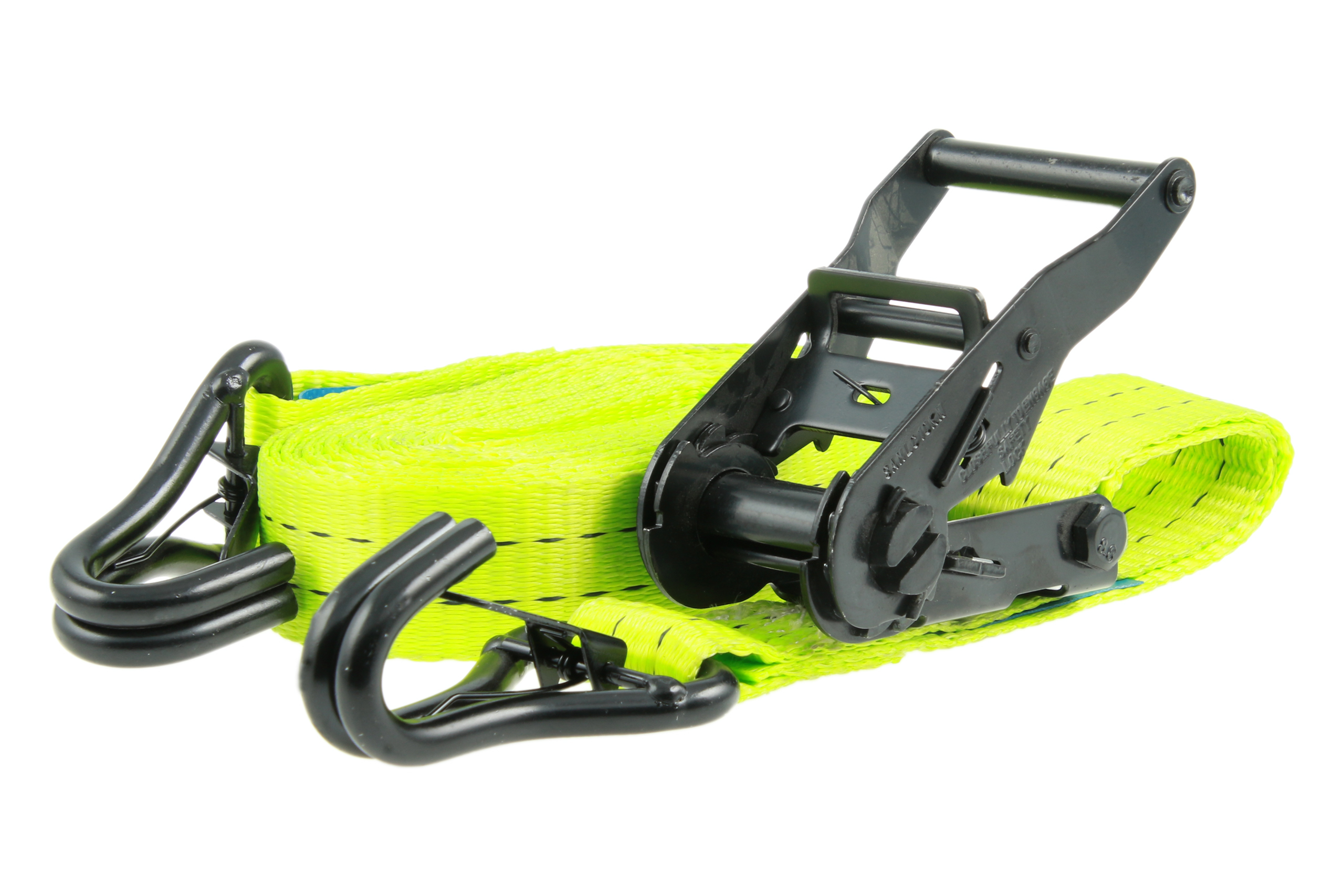 2er-Set, 6 m Zurrgurte, 35mm, LC 1000 daN, STF 220 daN, zweiteilig, Neon-grün, mit J-Haken mit Snap