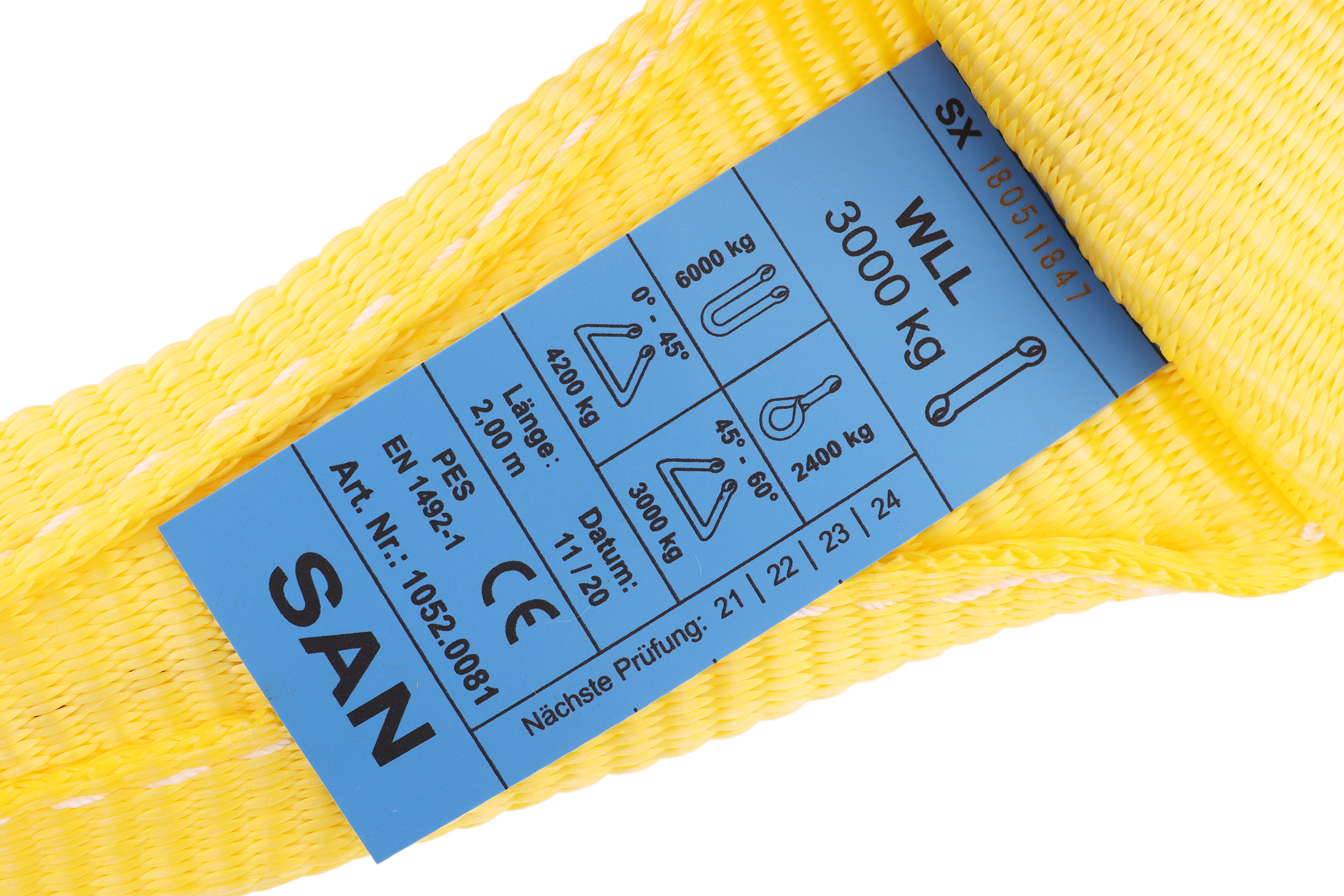 Hebeband 2m, WLL 3to, mit verstärkten Schlaufen