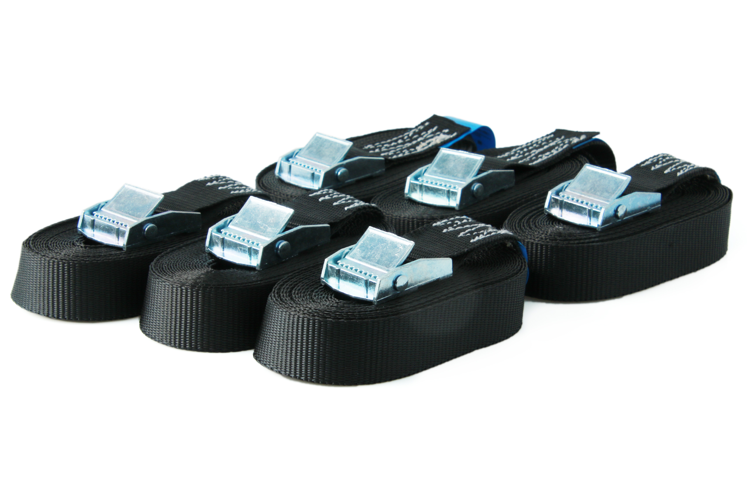 6er-Set, Klemmschloss-Zurrgurte, 3 m, 25 mm, LC 250 daN, schwarz