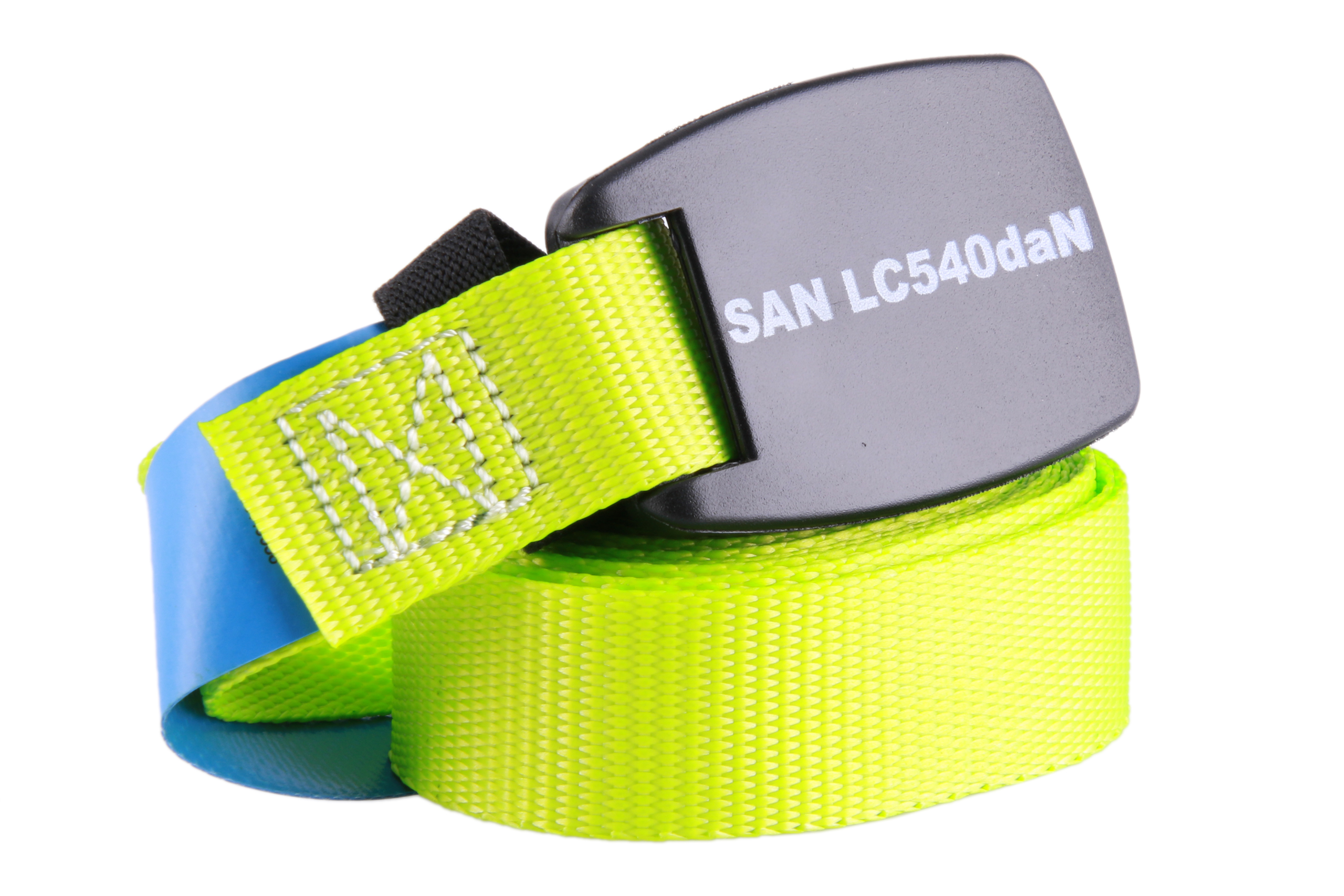 4er-Set, 4 m Klemmschlossgurte mit zusätzlich angebrachtem Gummi-Schnallenschutz, neon-gelb