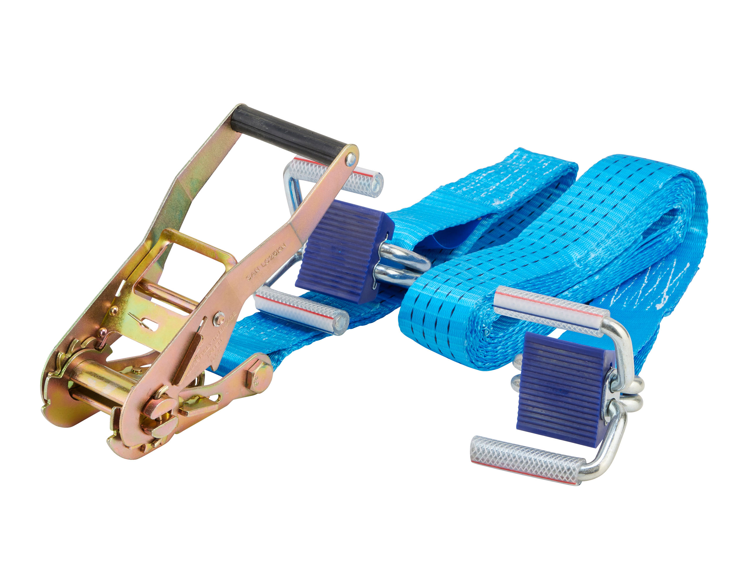 Zurrgurt, 5m, 50mm, LC 100 daN, zweiteilig, STF 350 daN, Kurzhebelratsche, mit Bordwandklammern