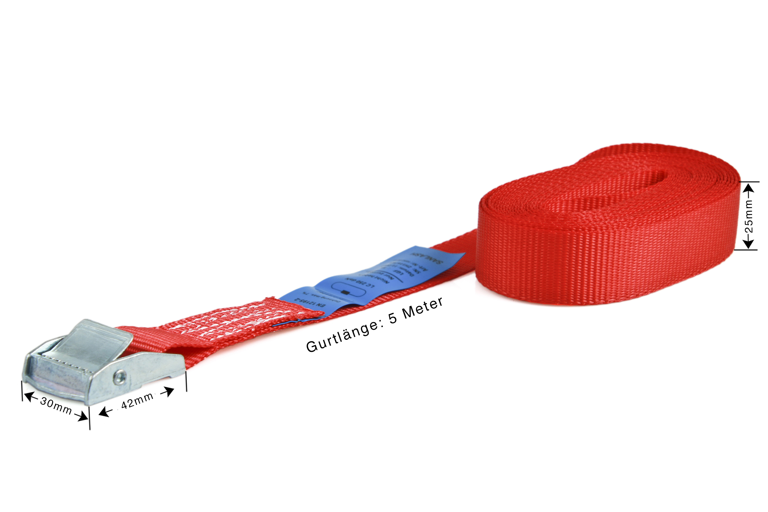 6er-Set, Klemmschloss-Zurrgurte, 5 m, 25 mm, LC 250 daN, rot