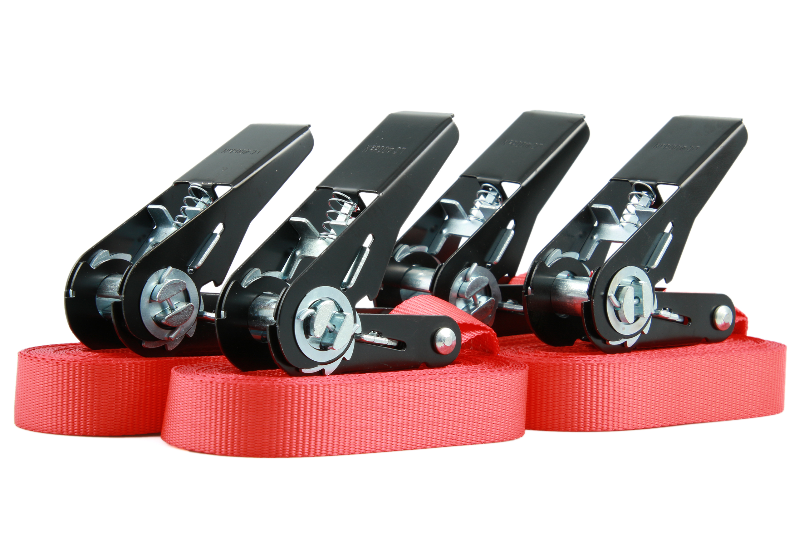 Set of 4, 6 m lashing straps, 25 mm, LC 900 daN, one-piece, red