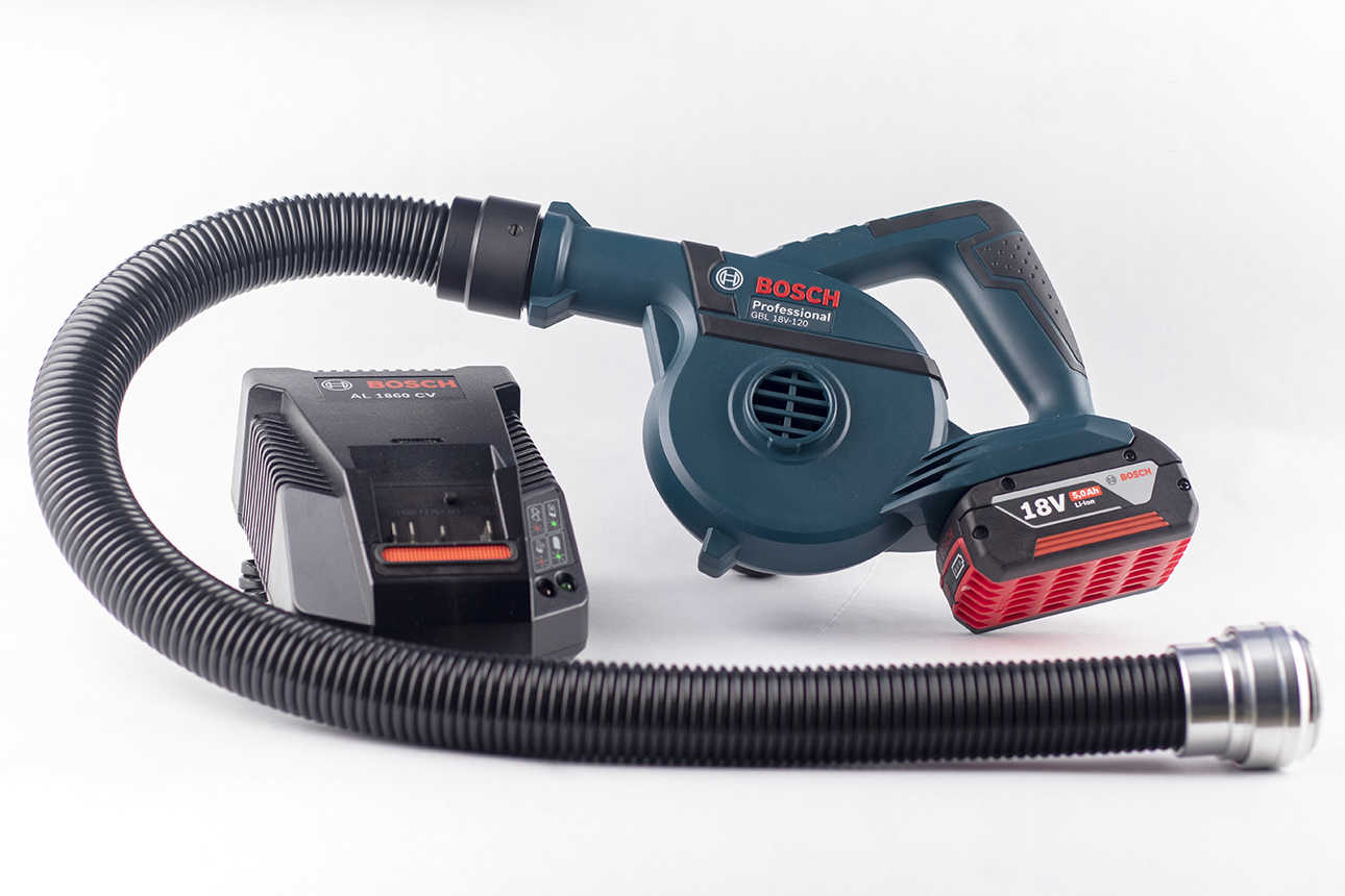 Bosch Akku-Gebläse für Stausäcke mit Arretierungsadapter & Schlauchaufsatz