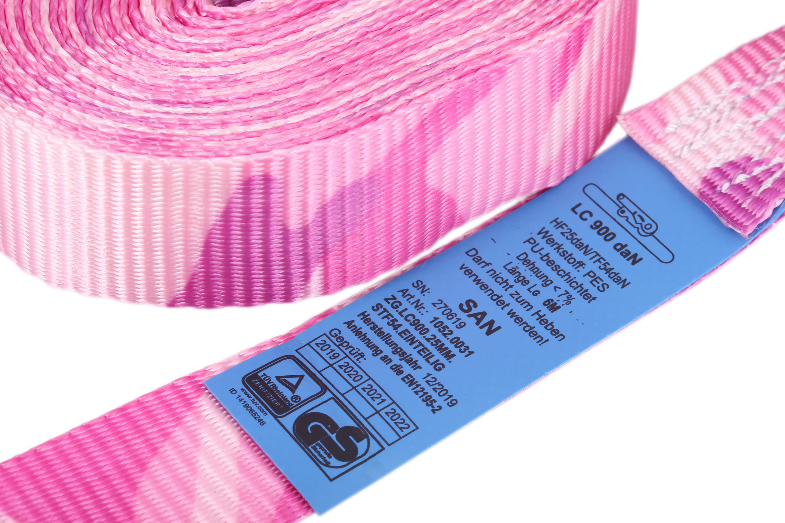 Set of 4, 6m lashing straps, 25mm, LC 900 daN, pink camouflage
