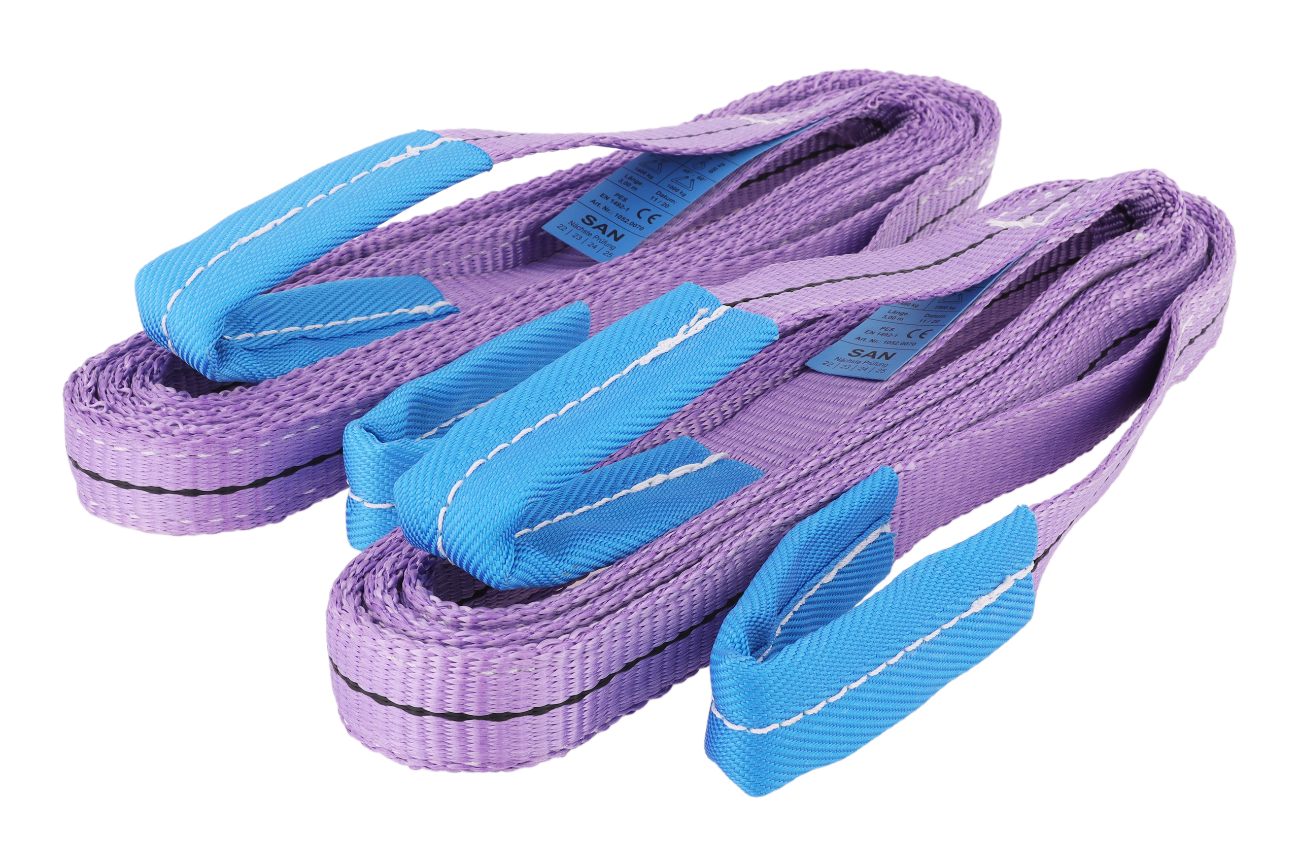 2er-Set, Hebebänder 3m, WLL 1to, mit verstärkten Schlaufen