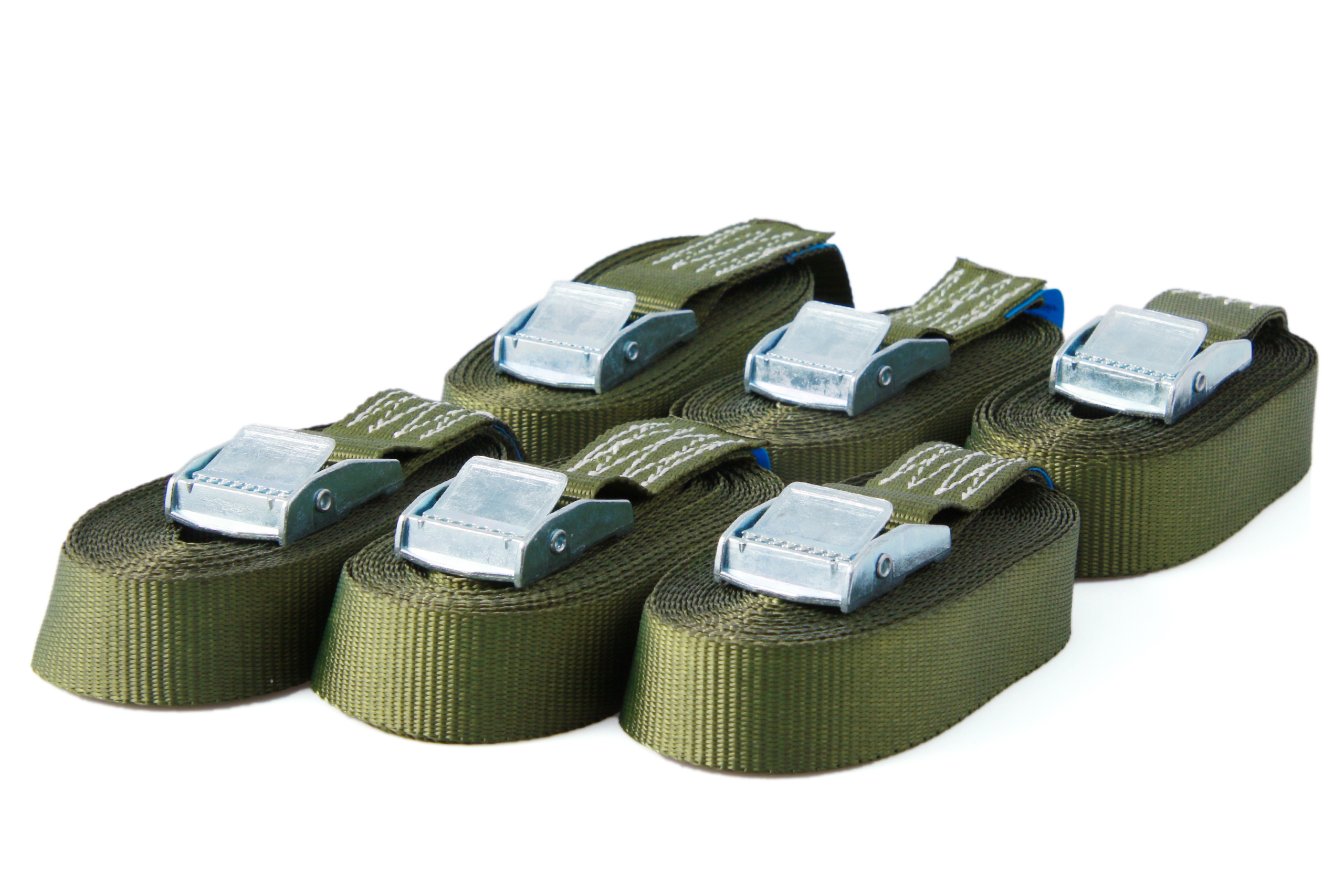 6er-Set, Klemmschloss-Zurrgurte, 3 m, 25 mm, LC 250 daN, olivgrün