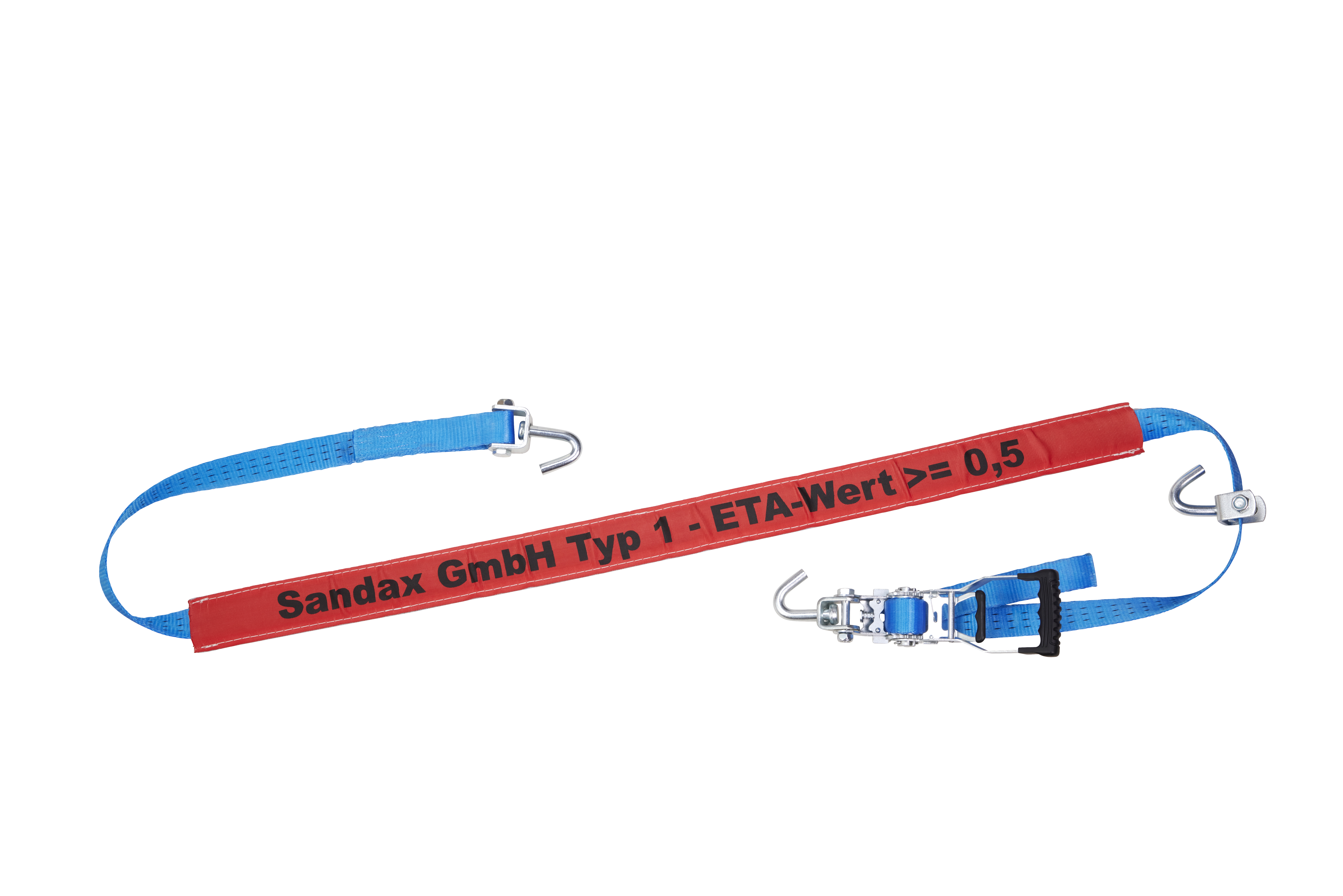 PKW-Transportgurt, 3 m, 35 mm, LC 1500 daN, STF 330 daN, mit Controller 1,45m, 4 Wirbel-Haken, verstärkte Kanten