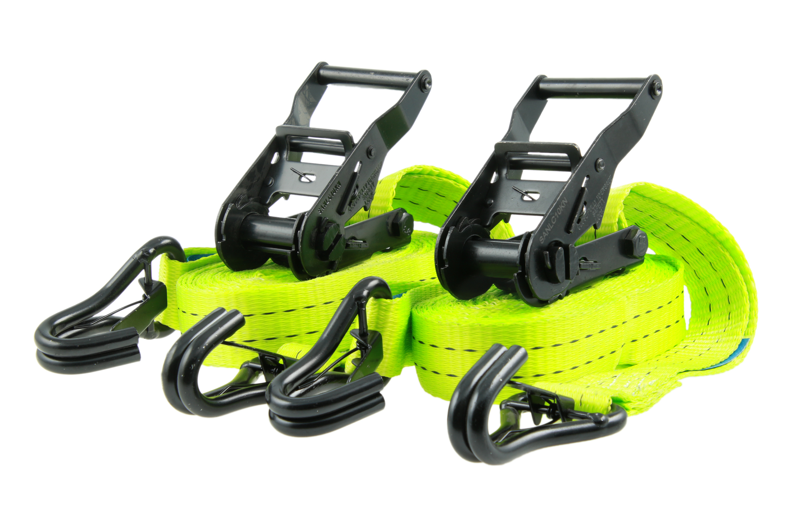 2er-Set, 6 m Zurrgurte, 35mm, LC 1000 daN, STF 220 daN, zweiteilig, Neon-grün, mit J-Haken mit Snap