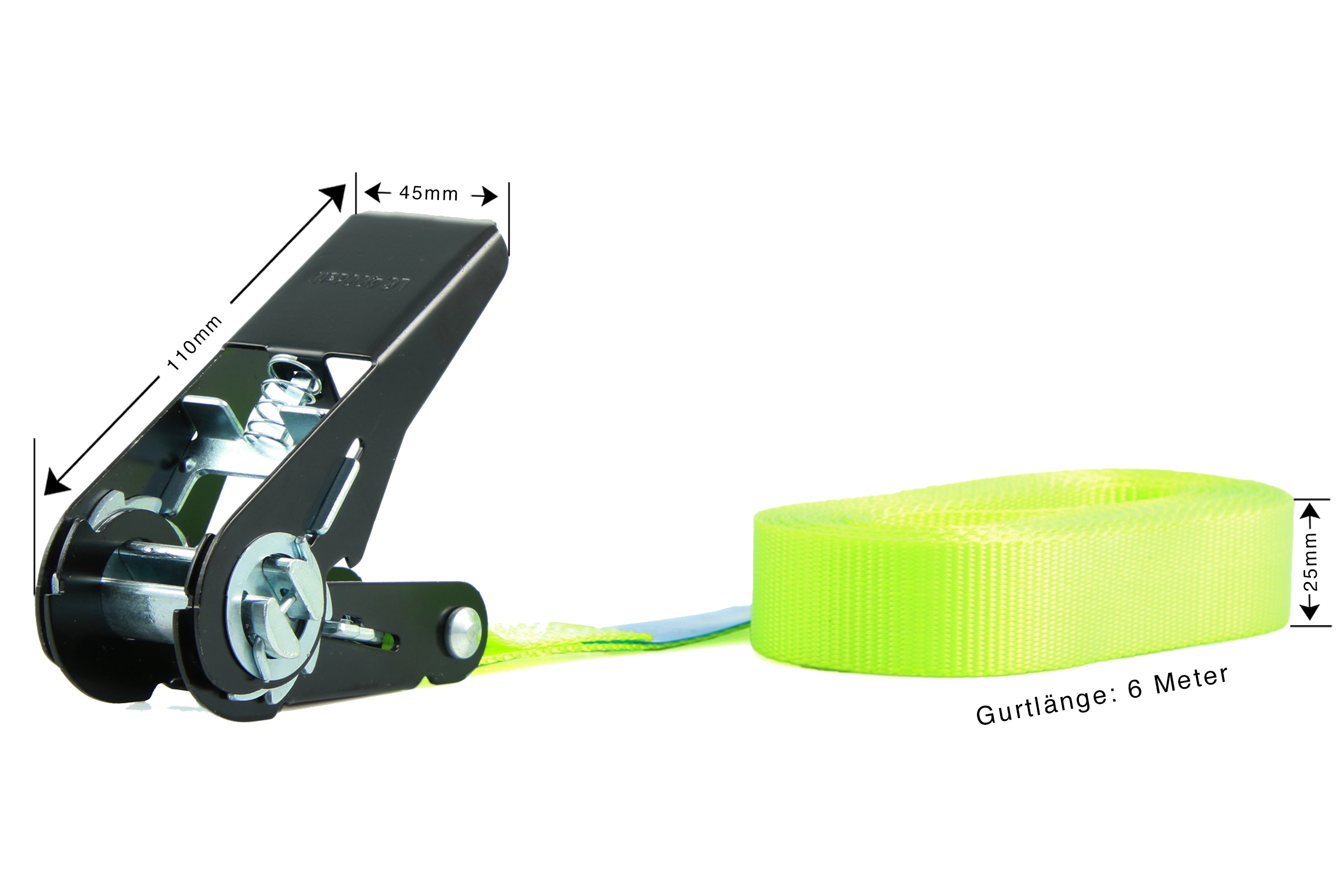 4er-Set, 6 m Zurrgurte, 25mm, LC 900 daN, einteilig, neon-gelb