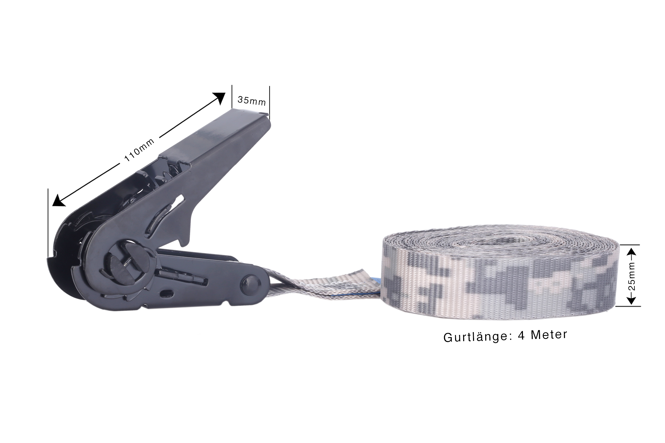 Set of 4, 4m lashing straps, 25mm, LC 900 daN, camouflage