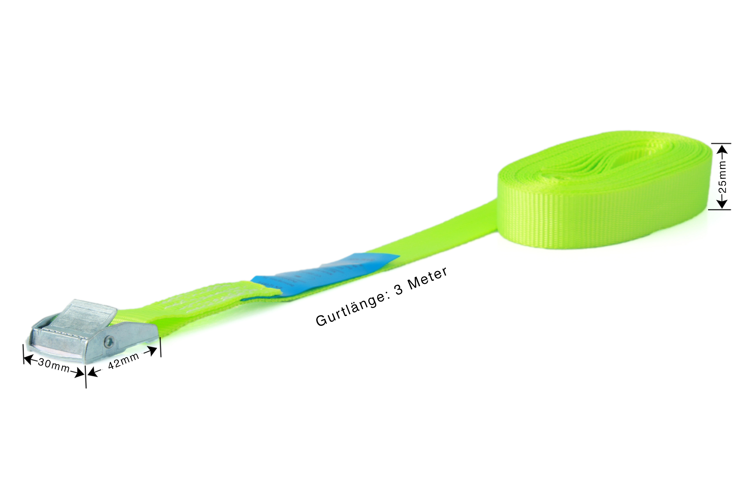 6er-Set, Klemmschloss-Zurrgurte, 3 m, 25 mm, LC 250 daN, neon-gelb