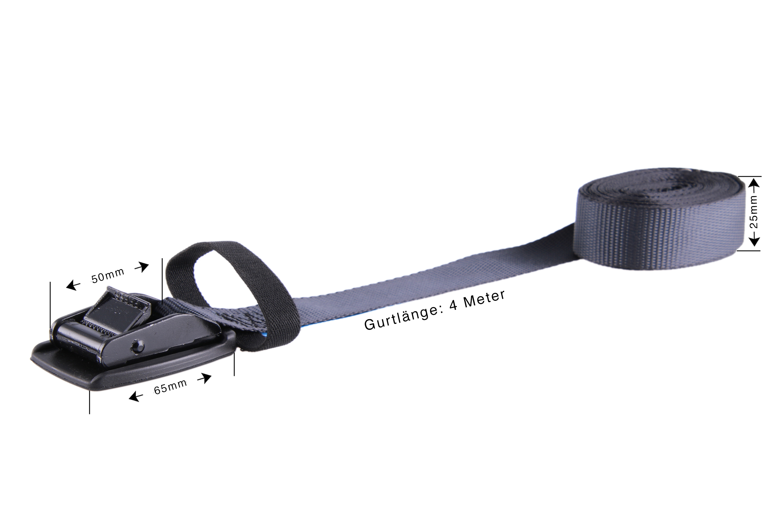 4er-Set, 4 m Klemmschlossgurte mit zusätzlich angebrachtem Gummi-Schnallenschutz, schwarz