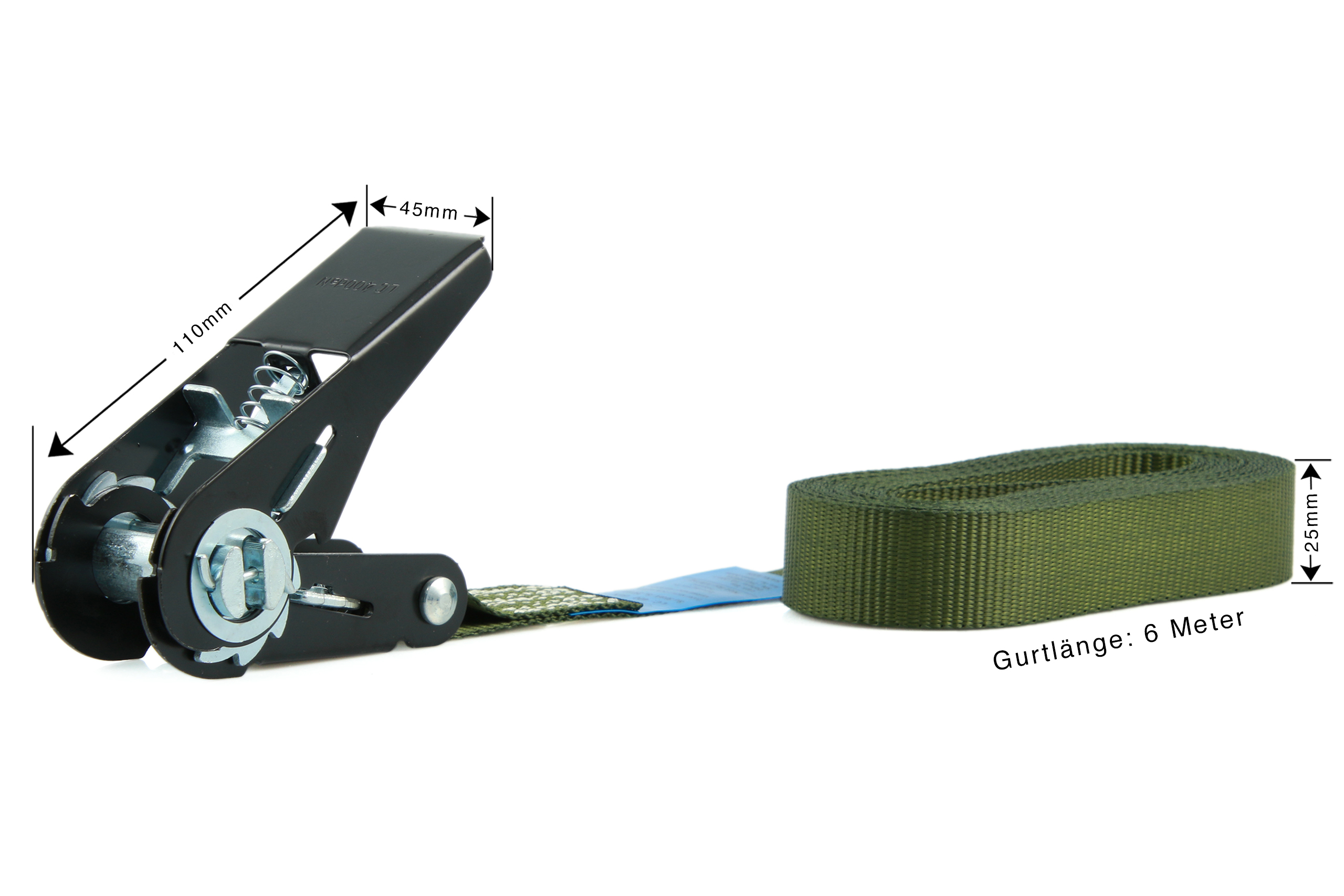 4er-Set, 6 m Zurrgurte, 25mm, LC 900 daN, einteilig, Olivgrün