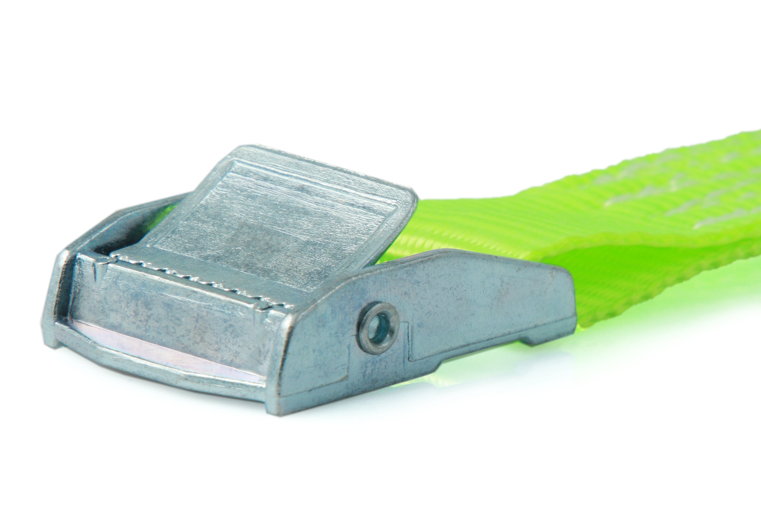 Set of 6, clamp lock lashing straps, 5 m, 25 mm, LC 250 daN, neon yellow