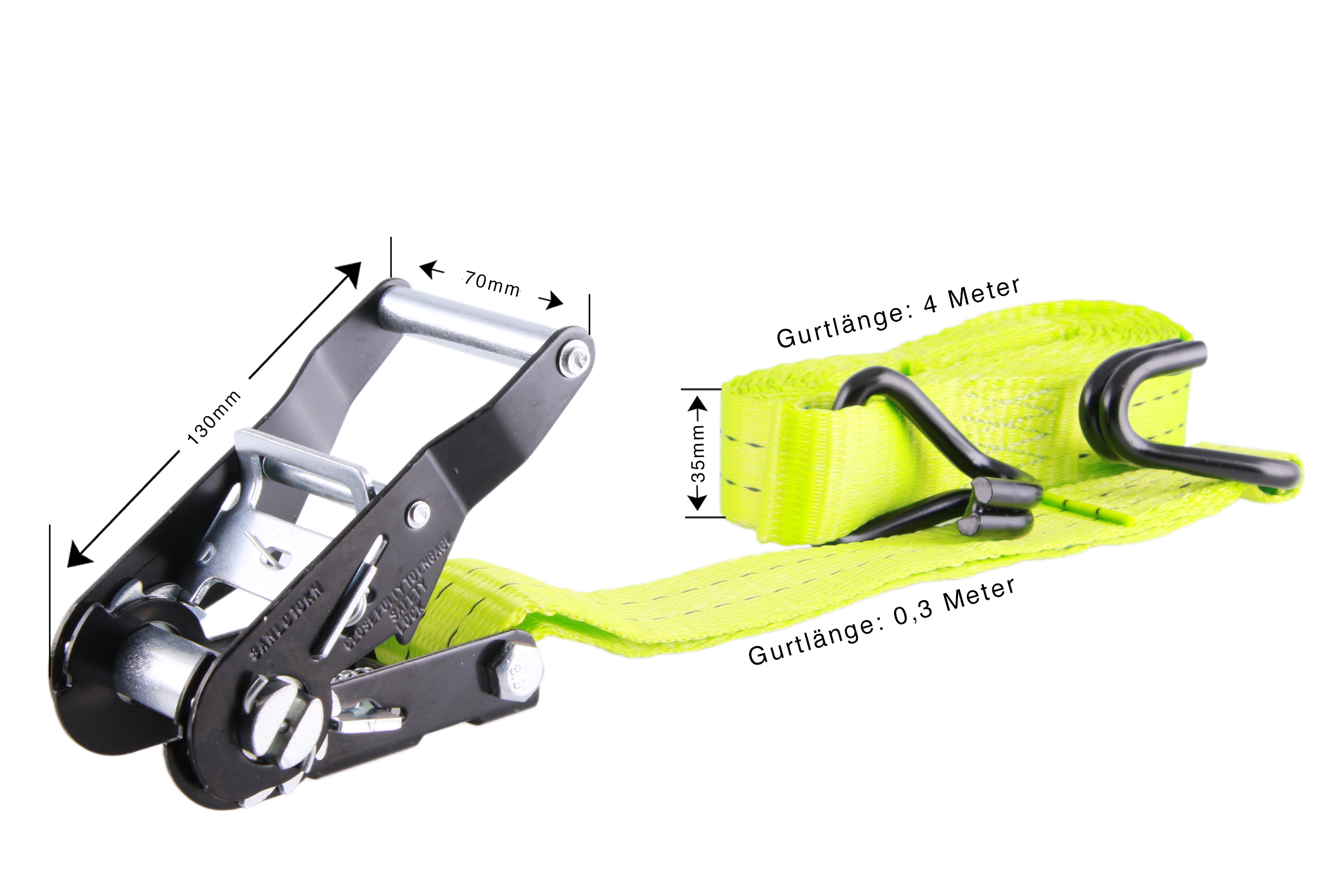 2er-Set, 4 m Zurrgurte, 35 mm, LC 1000 daN, STF 220 daN, zweiteilig, Neon-Grün