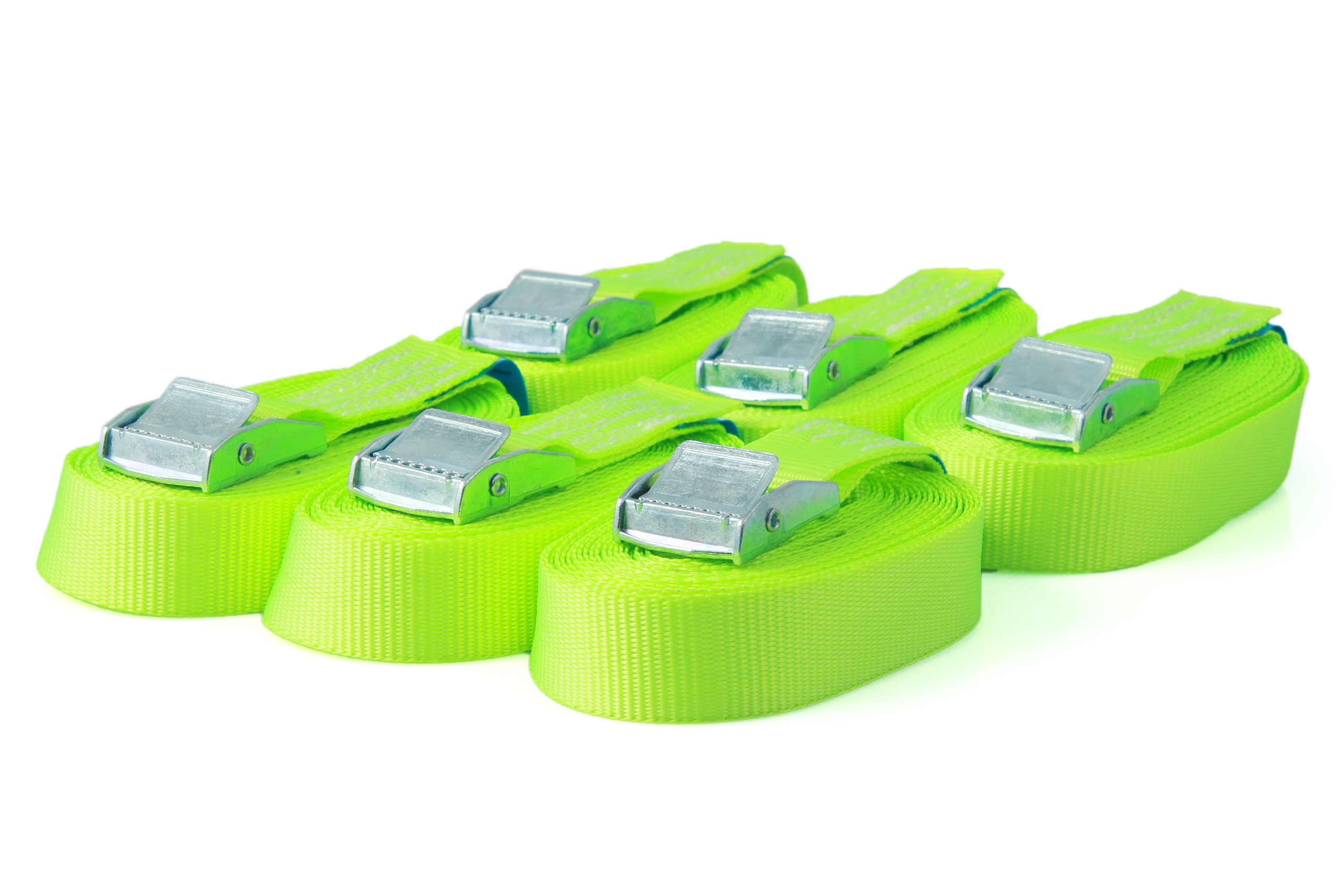 6er-Set, Klemmschloss-Zurrgurte, 3 m, 25 mm, LC 250 daN, neon-gelb