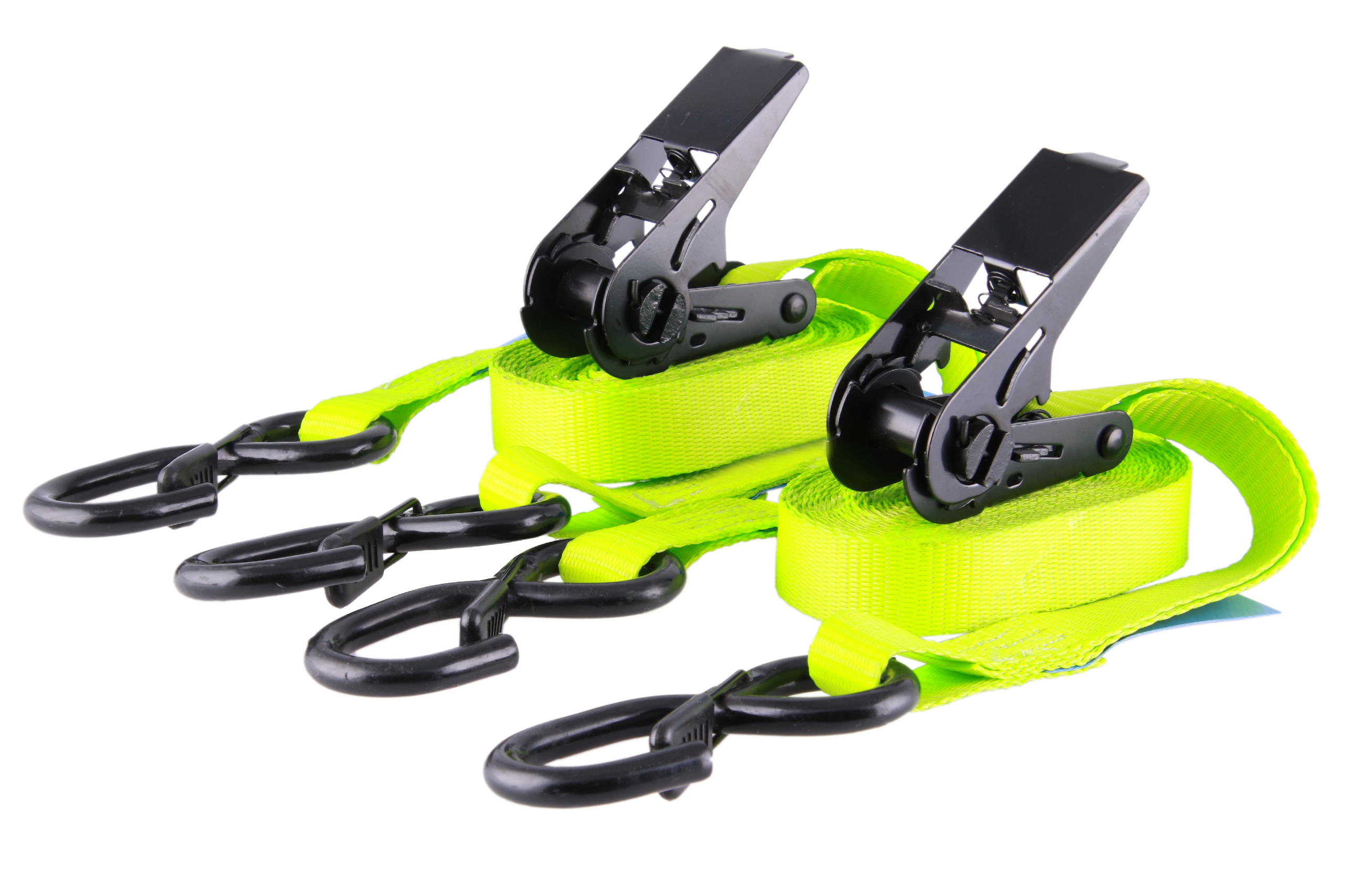 2er-Set, 4 m Zurrgurte, 25 mm, LC 400 daN, STF 216, zweiteilig, Neon-grün, mit S-Haken mit Sicherung