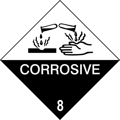 Kl. 8 Gefahrgutlabel PE Folie mit Text 25x25cm