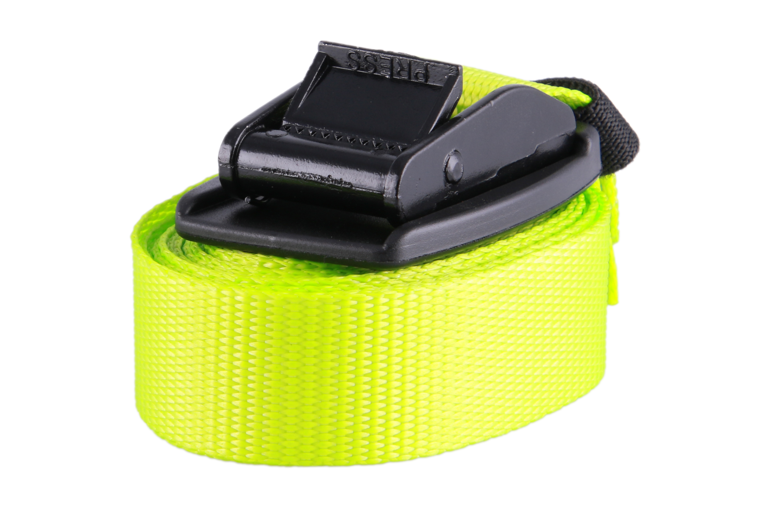 Set of 4, 4 m clamp buckle straps with additional rubber buckle protection, neon yellow