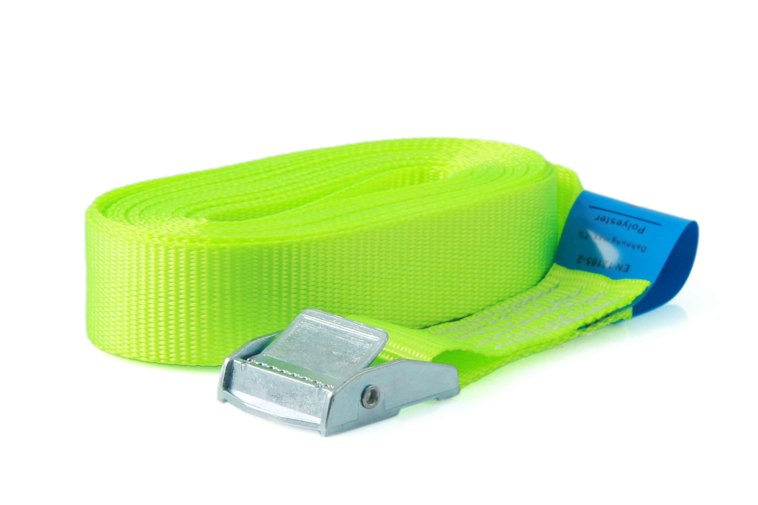 Set of 6, clamp lock lashing straps, 5 m, 25 mm, LC 250 daN, neon yellow