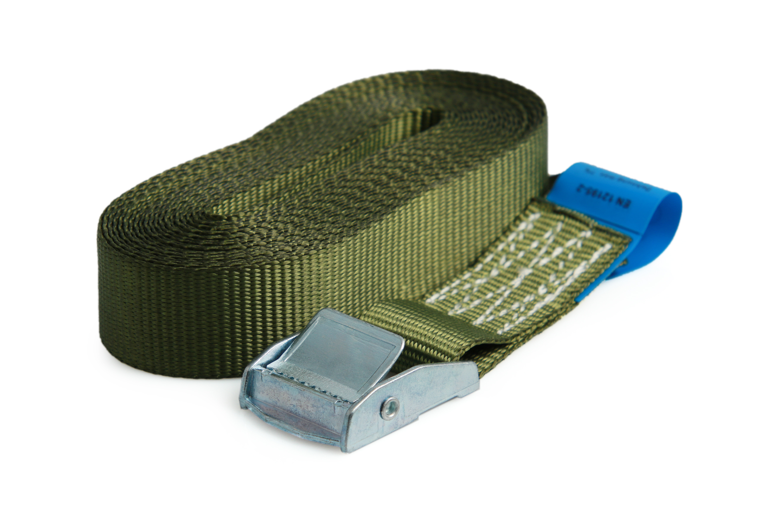 Set of 6 clamp lock lashing straps, 6 m, 25 mm, LC 250 daN, olive green