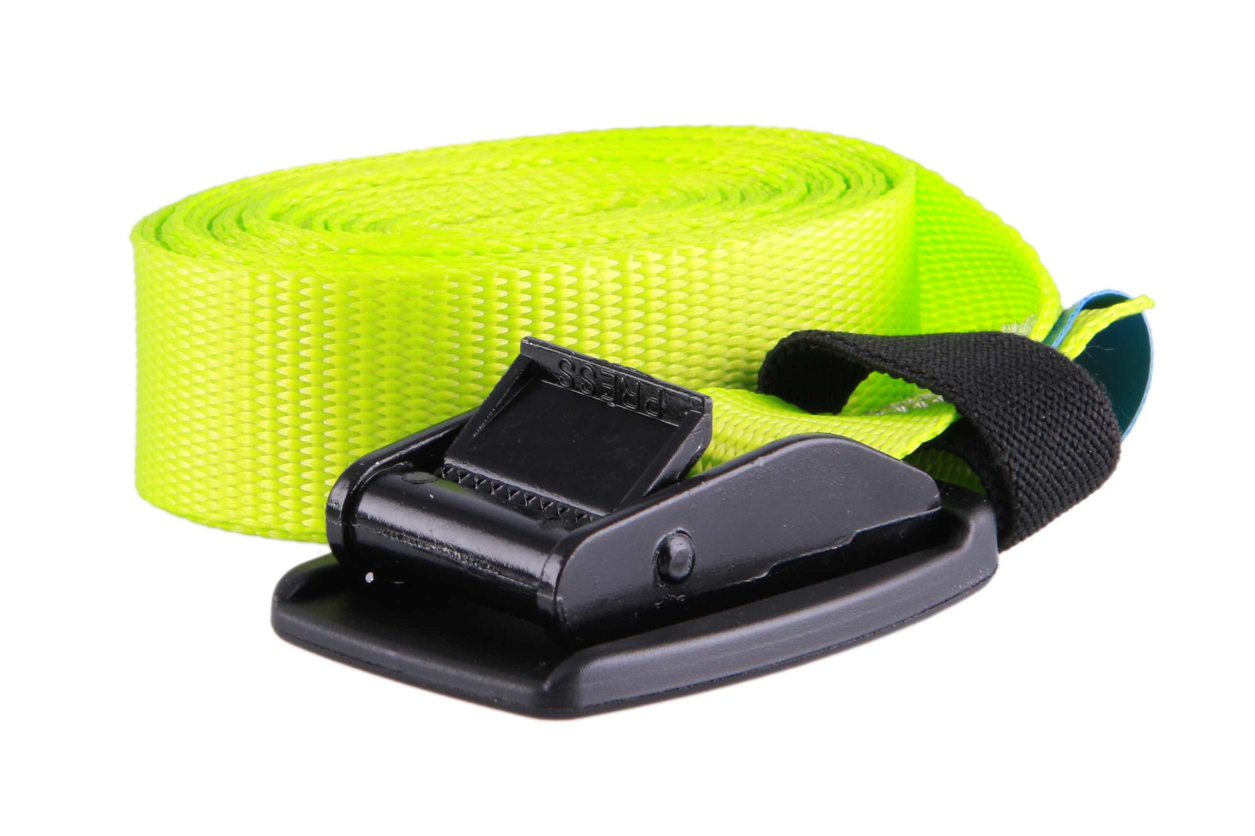Set of 4, 4 m clamp buckle straps with additional rubber buckle protection, neon yellow