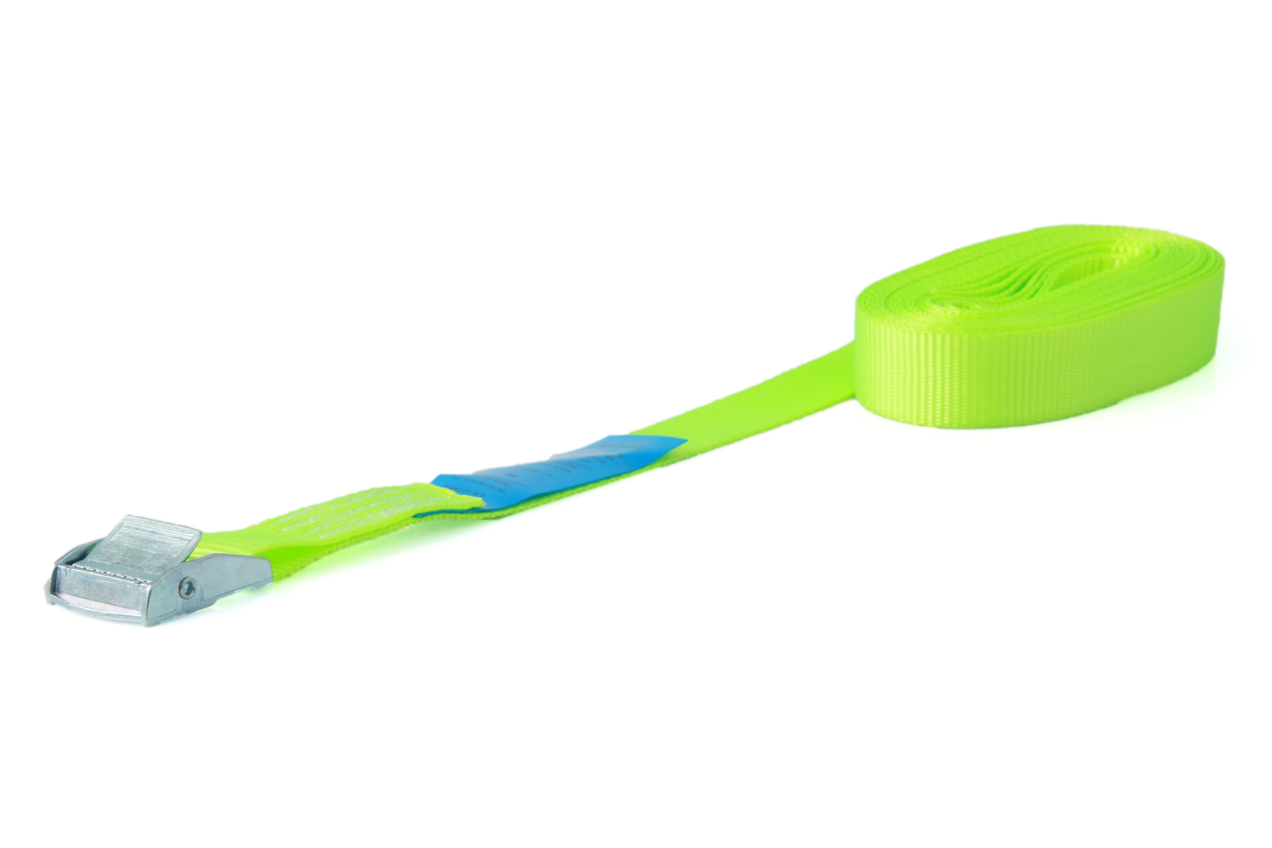 Set of 6, clamp lock lashing straps, 5 m, 25 mm, LC 250 daN, neon yellow