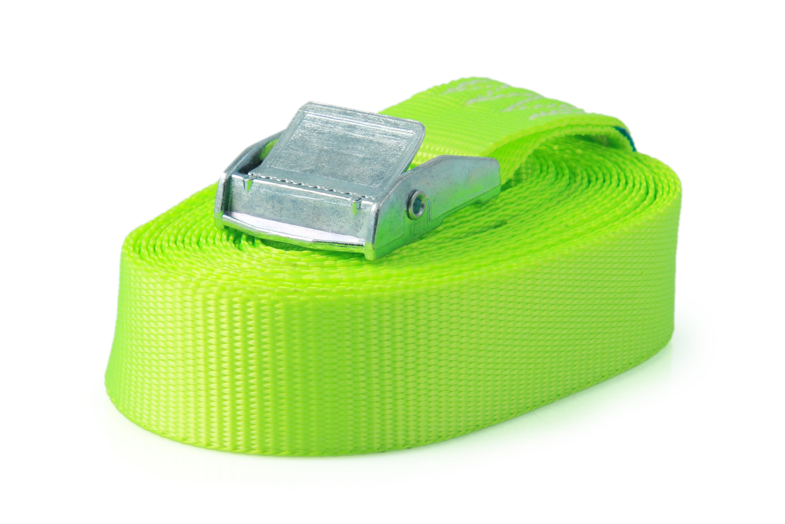 Set of 6 clamp lock lashing straps, 6 m, 25 mm, LC 250 daN, neon yellow