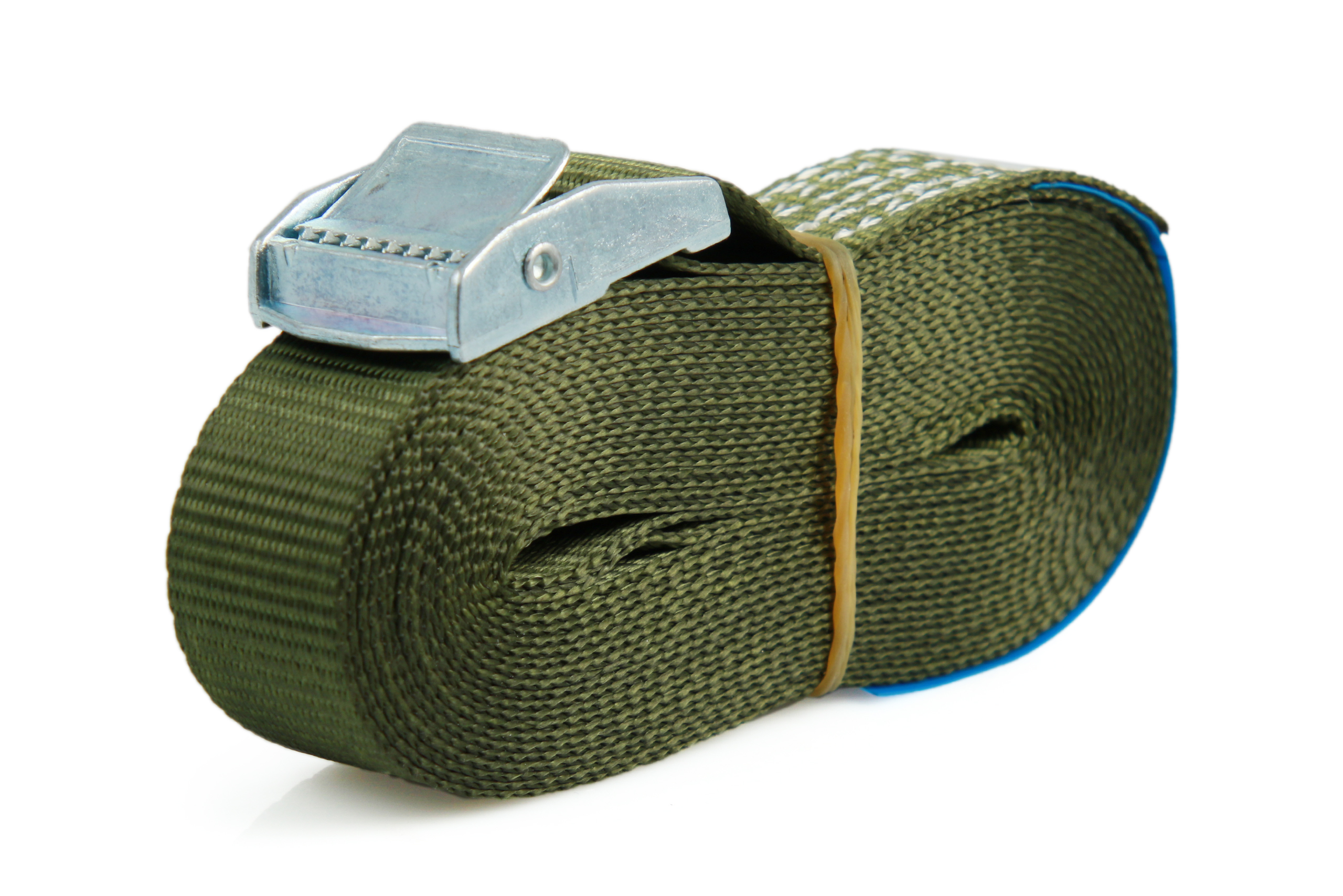 Set of 6 clamp lock lashing straps, 6 m, 25 mm, LC 250 daN, olive green