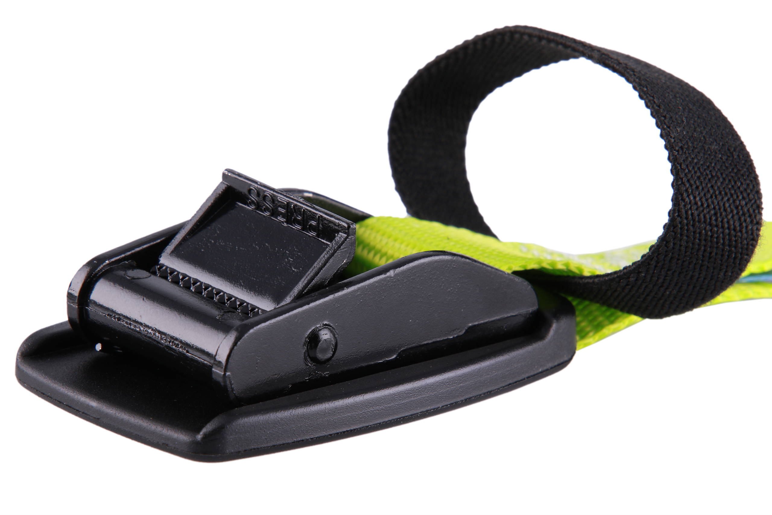 Set of 4, 4 m clamp buckle straps with additional rubber buckle protection, neon yellow