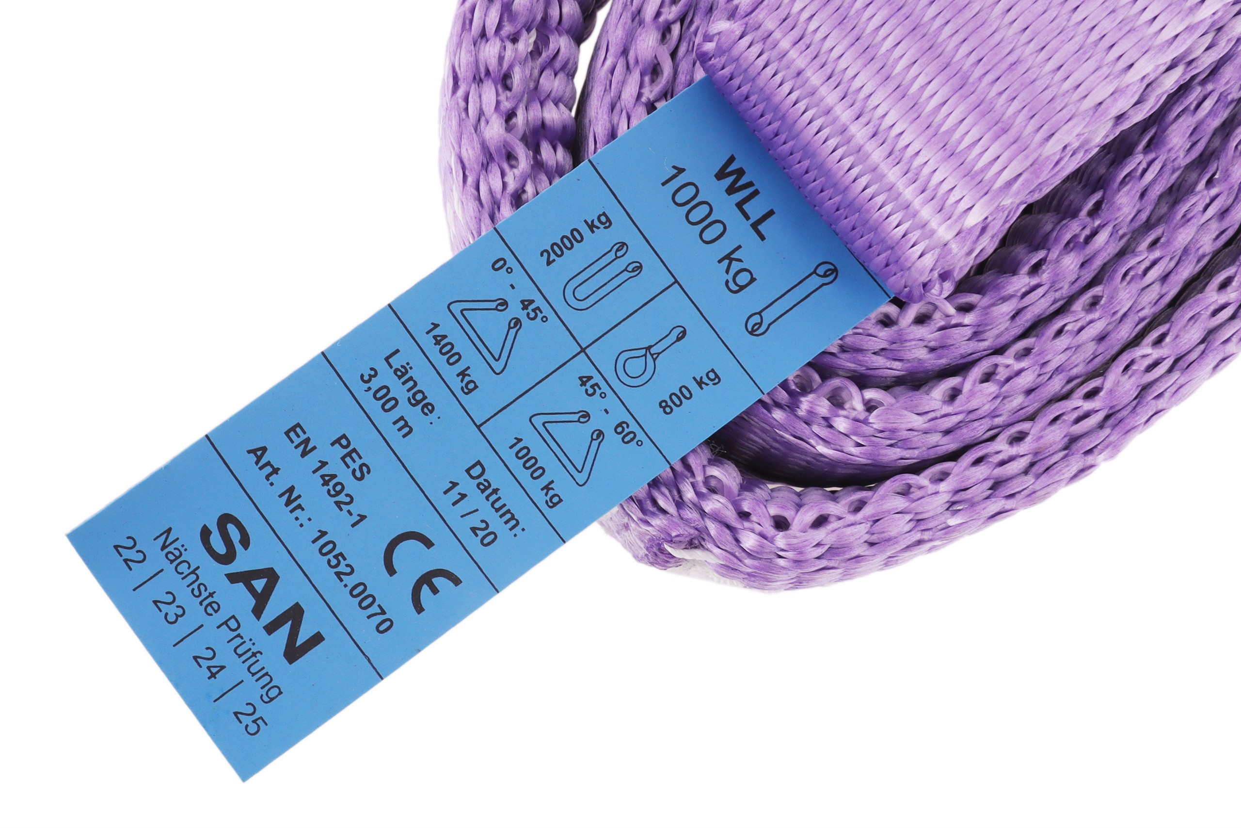 2er-Set, Hebebänder 3m, WLL 1to, mit verstärkten Schlaufen