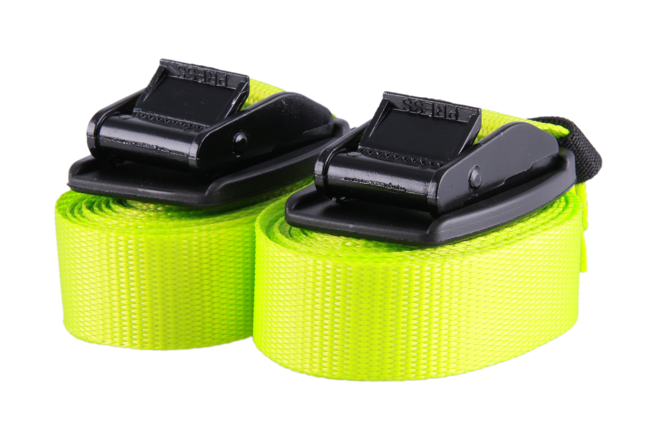 2er-Set, 4 m Klemmschlossgurte mit zusätzlich angebrachtem Gummi-Schnallenschutz, neon-gelb