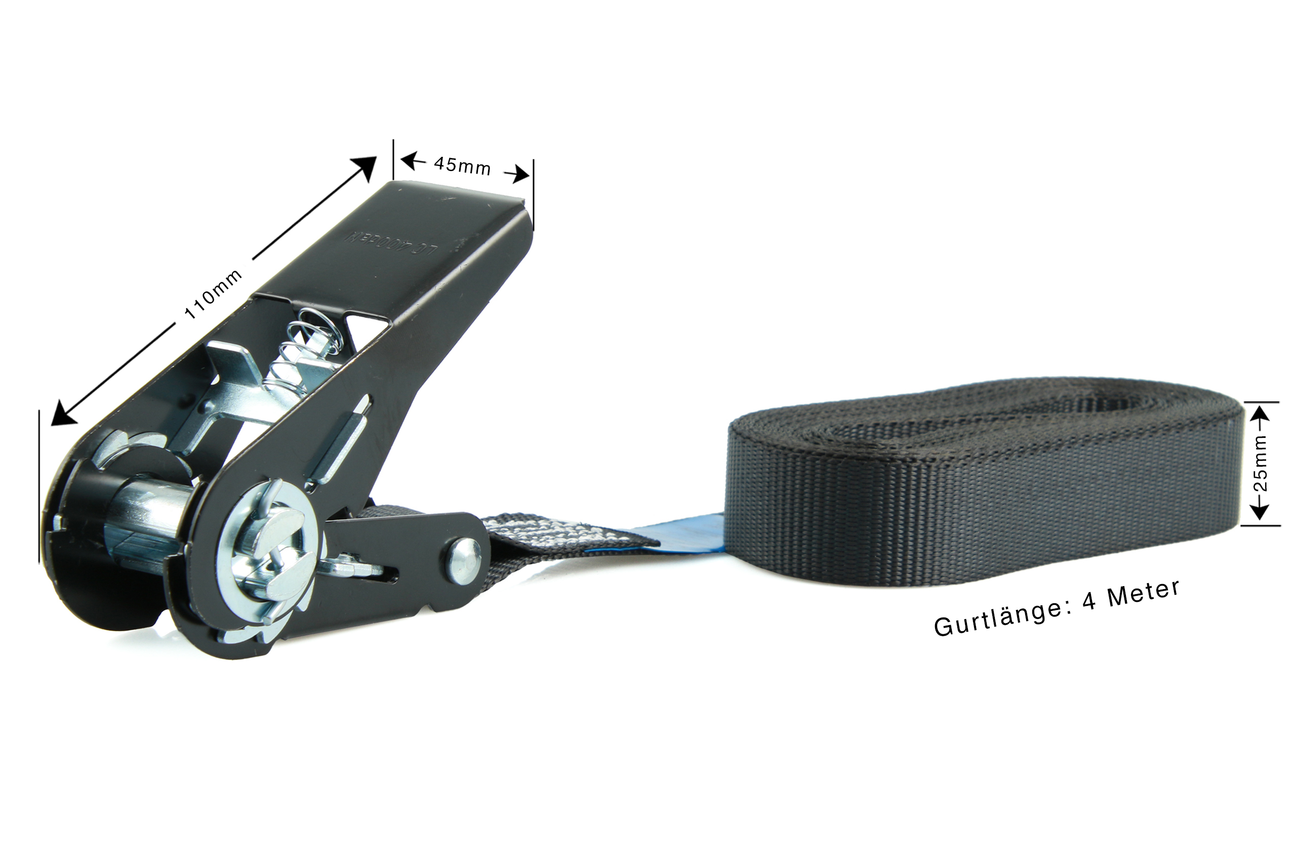 4er-Set, 4 m Zurrgurte, 25mm, LC 900 daN, einteilig, schwarz