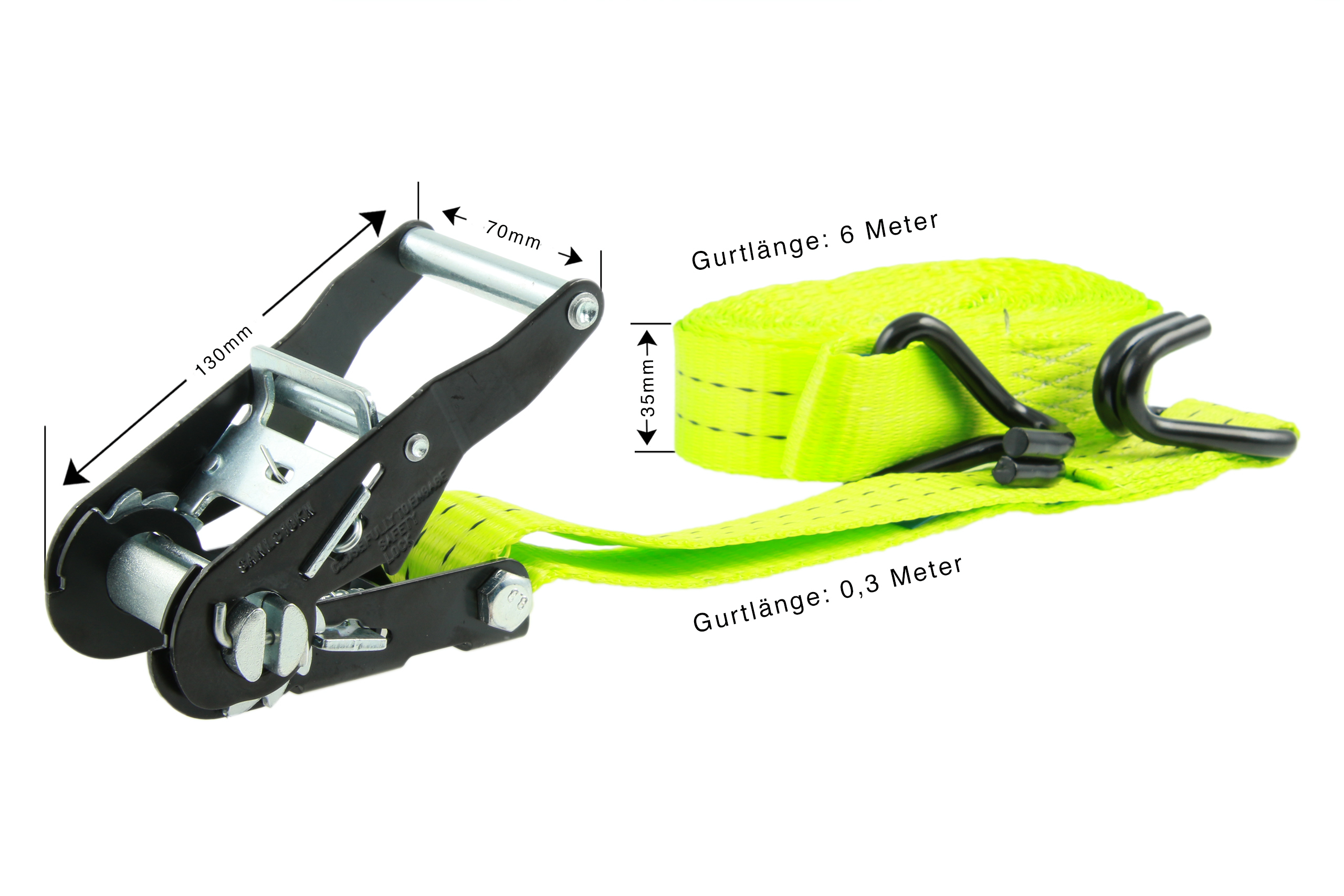 2er-Set, 6 m Zurrgurte, 35 mm, LC 1000 daN, STF 220 daN, zweiteilig, Neon-Grün
